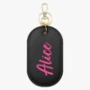 Cursive Name Personalised Leather Oval Keyring