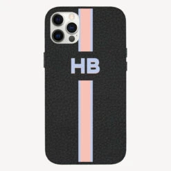 Stripes And Initials Personalised Leather IPhone Case