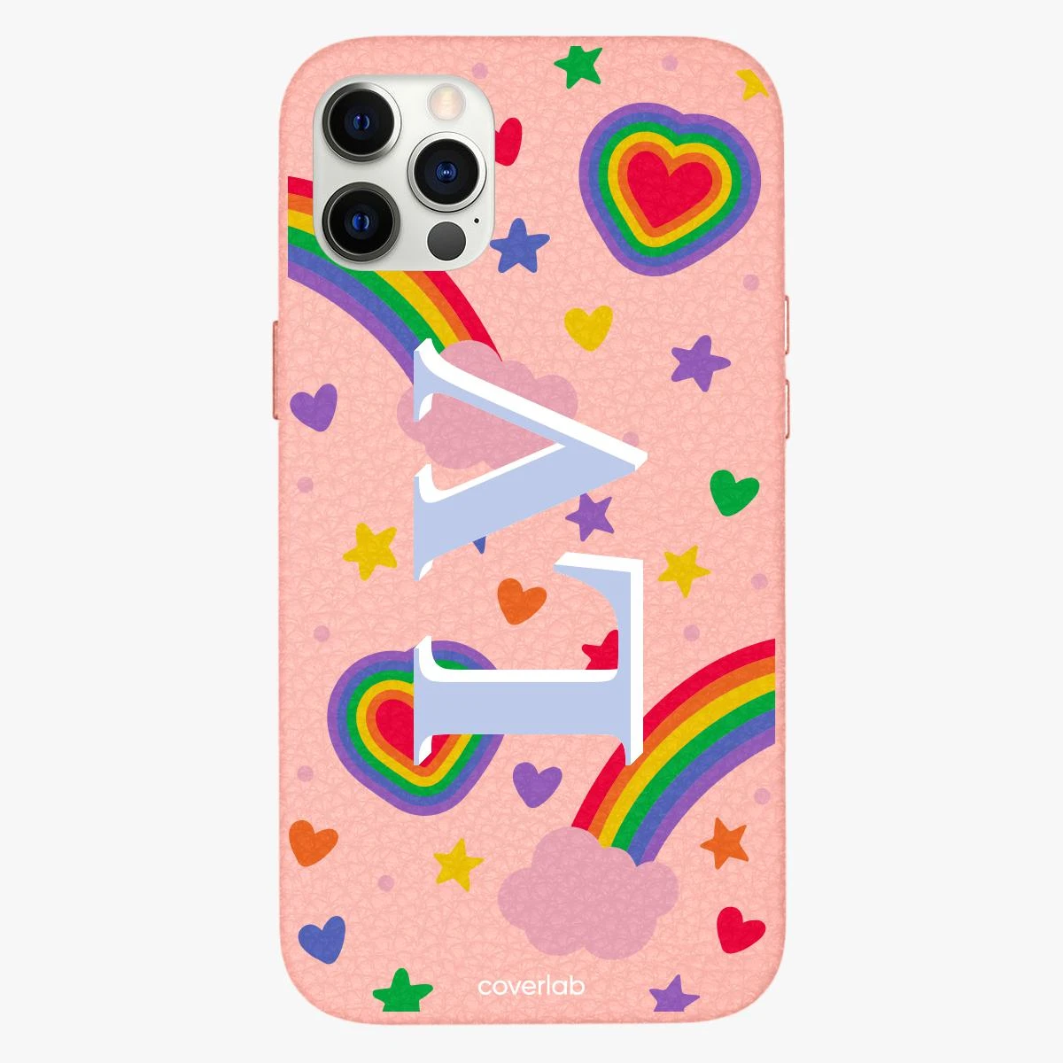 Rainbow And Hearts Personalised Leather IPhone Case 1 Rainbow And Hearts Personalised Leather IPhone Case